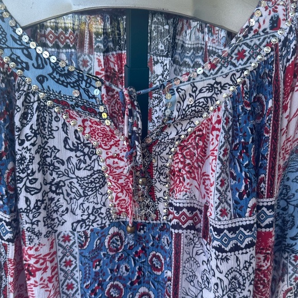 Kim Rogers Red and Blue Boho Blouse - Picture 1 of 2